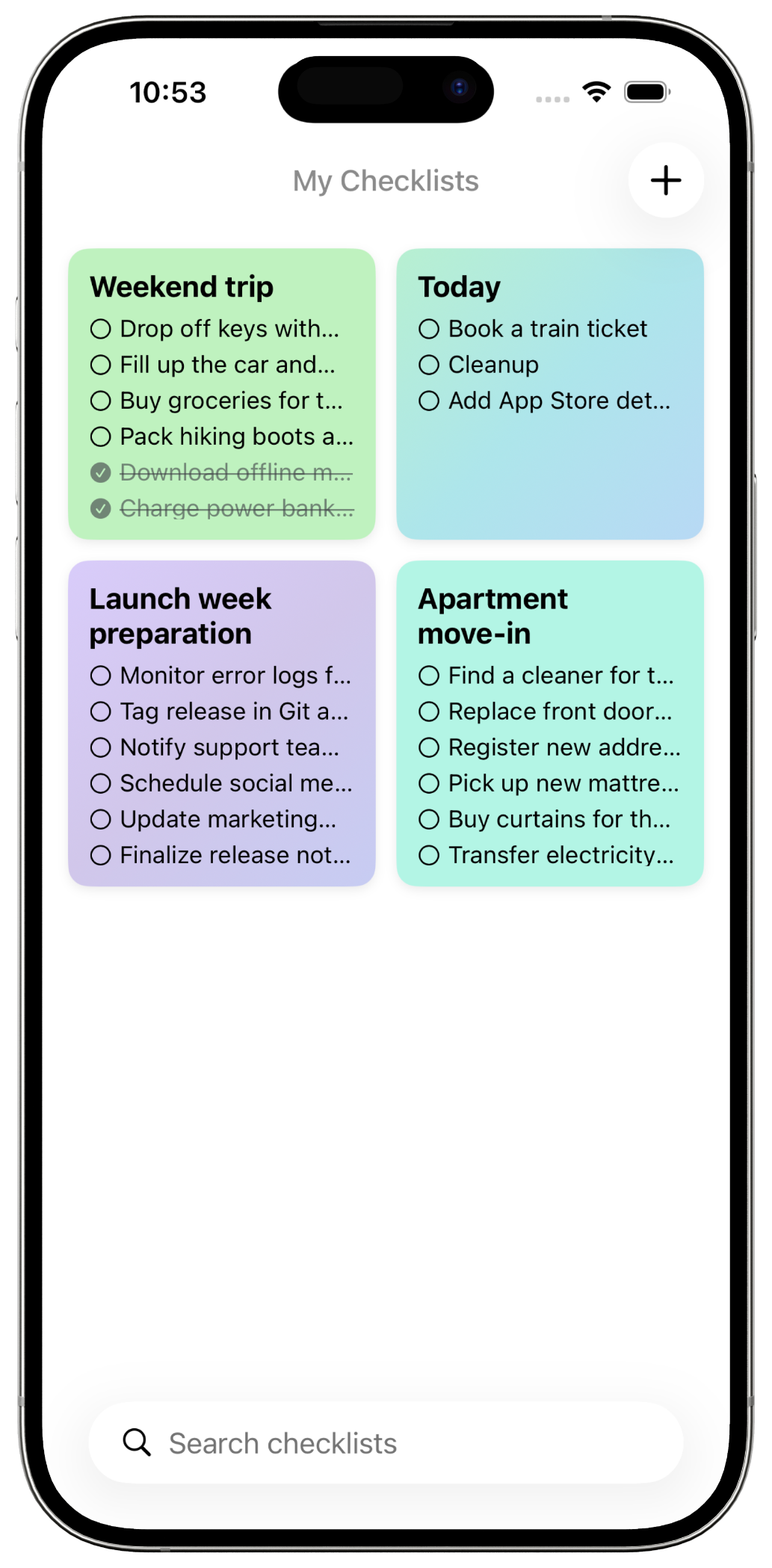 My Checklists — all your lists in one place